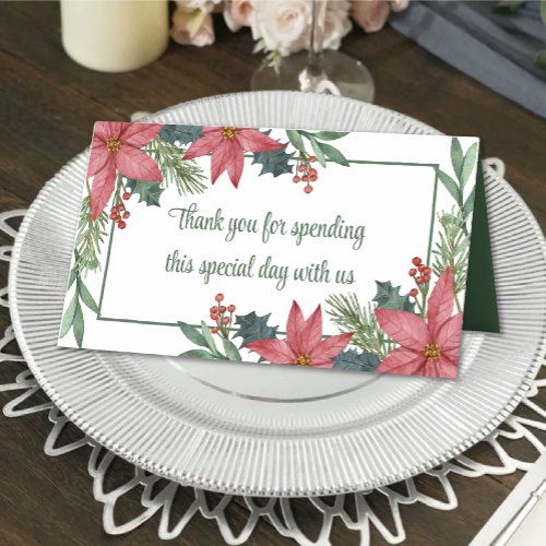 Poinsettia Thank You Red Floral Christmas Wedding Place Card