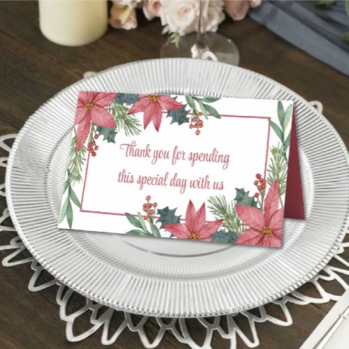 Poinsettia Thank You Red Floral Christmas Wedding Place Card