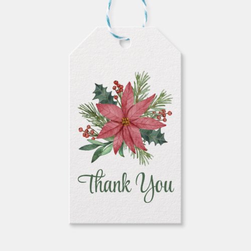 Poinsettia  Thank Your Red Floral Christmas  Gift Tags