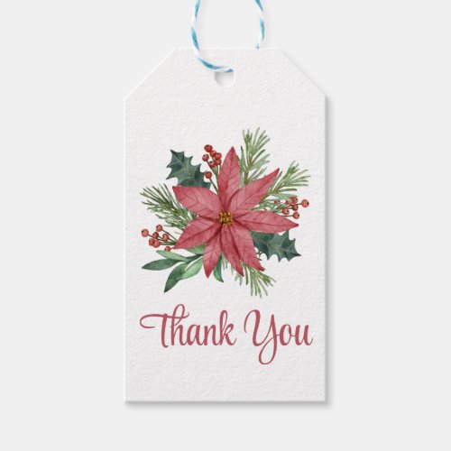 Poinsettia  Thank Your Red Floral Christmas  Gift Tags