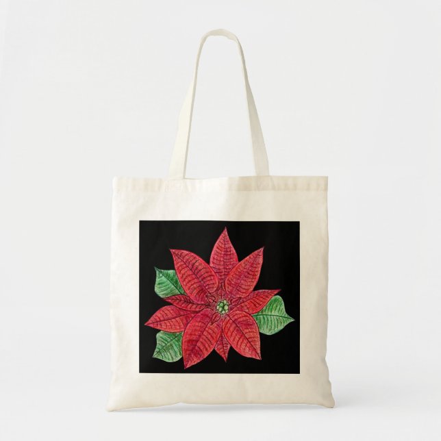 Poinsettia Tote Bag - Black (Front)
