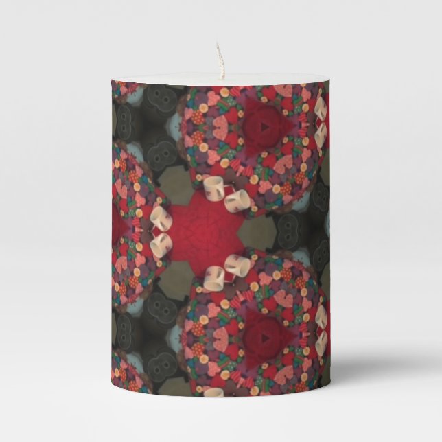 Poinsettia Trifecta Abstract Design ll Pillar Candle (Front)