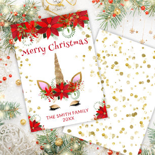 Poinsettia Unicorn with Red Christmas Card