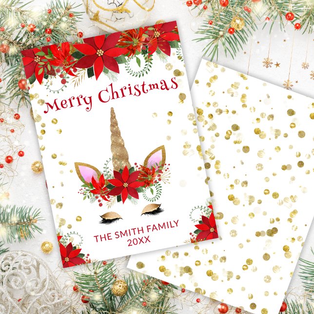 Poinsettia Unicorn with Red Christmas Card (Creator Uploaded)