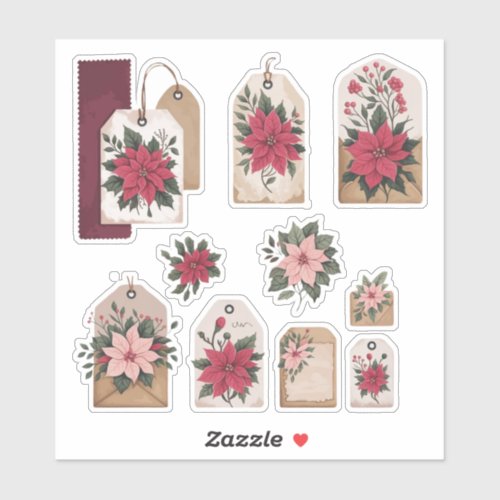 Poinsettia Vintage Tags Ephemera Stickers