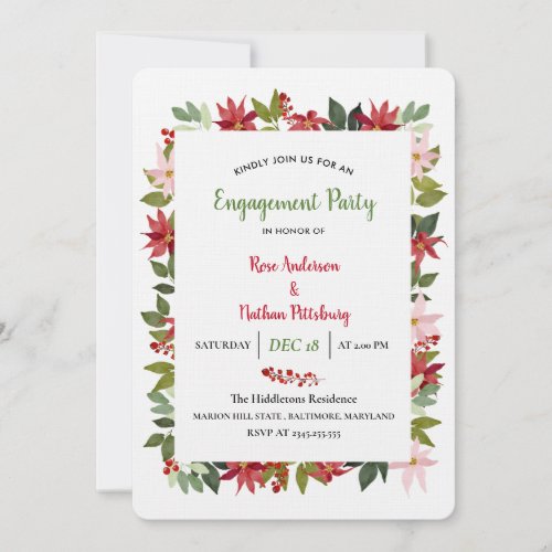 Poinsettia Watercolor Christmas Engagement Party Invitation