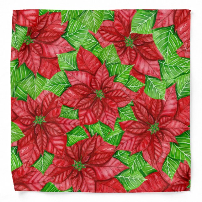 Poinsettia watercolor Christmas pattern Bandana (Front)