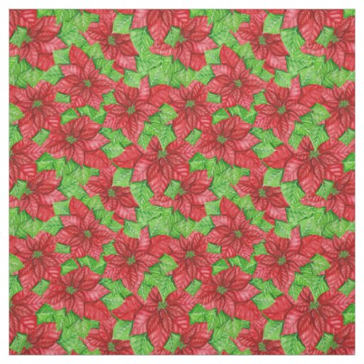 Poinsettia watercolor Christmas pattern Fabric