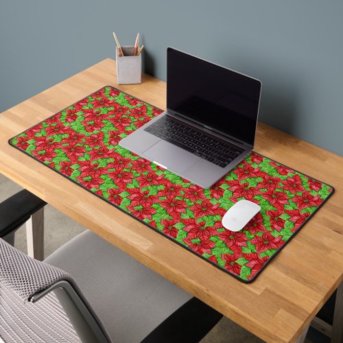 Poinsettia watercolor Christmas pattern Wrapping P Desk Mat