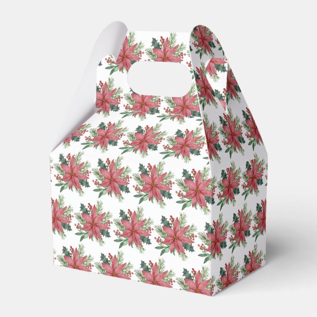 Poinsettia Watercolor Red Floral Christmas  Favor Boxes (Front Side)