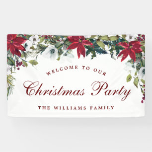 Poinsettia Watercolor Welcome Christmas Holiday Banner