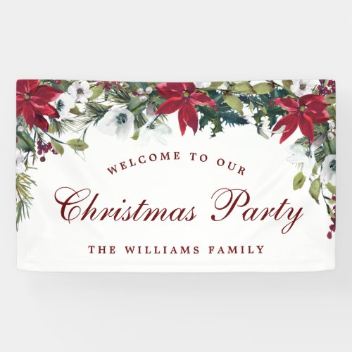 Poinsettia Watercolor Welcome Christmas Holiday Banner