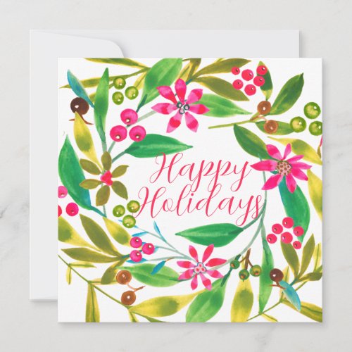  Poinsettia Watercolor Wreath Holiday Vibrant Card