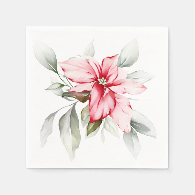 Poinsettia watercolour branches winter holiday cla napkins (Front)