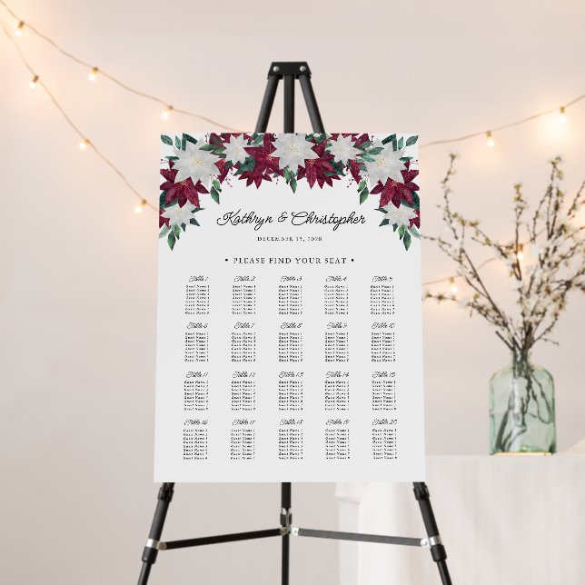Poinsettia Wedding 20 Table Seating Chart Foam Board (In Situ (Stand))
