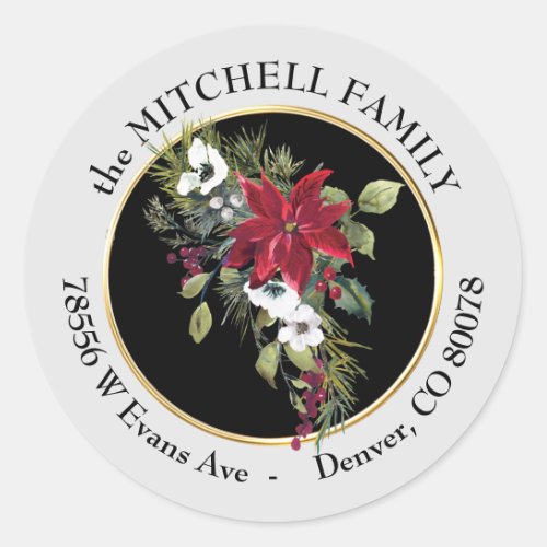 Poinsettia White Flower Bouquet Return Address Classic Round Sticker