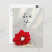 Poinsettia White Pearls Winter Wedding Thank You Postcard (Front/Back)