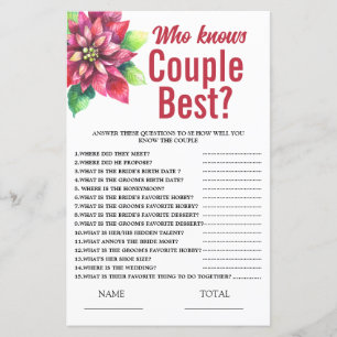 Poinsettia Who knows Couple  Bridal Shower Game