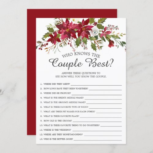 Poinsettia Who Knows the Couple Best Bridal Game Invitation