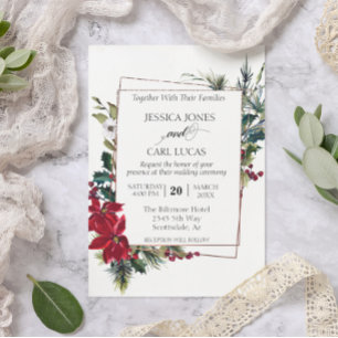 Poinsettia Winter Christmas Floral Frame modern Invitation