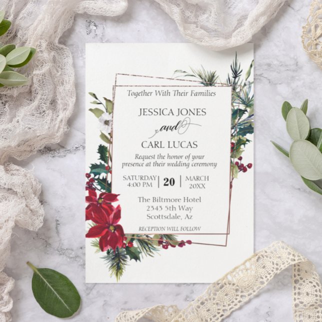 Poinsettia Winter Christmas Floral Frame modern Invitation (Creator Uploaded)