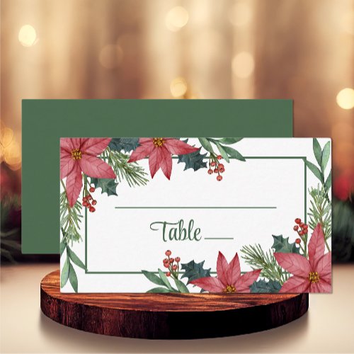 Poinsettia Winter Floral Wedding Red Christmas Place Card