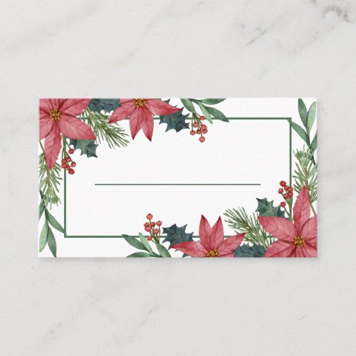 Poinsettia Winter Floral Wedding Red Christmas Place Card