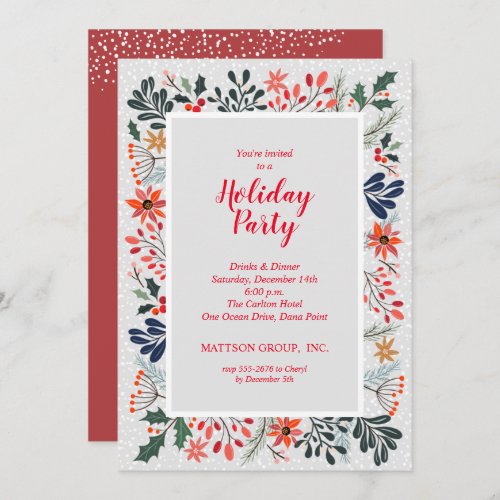 Poinsettia Winter Flowers Holiday Invitation