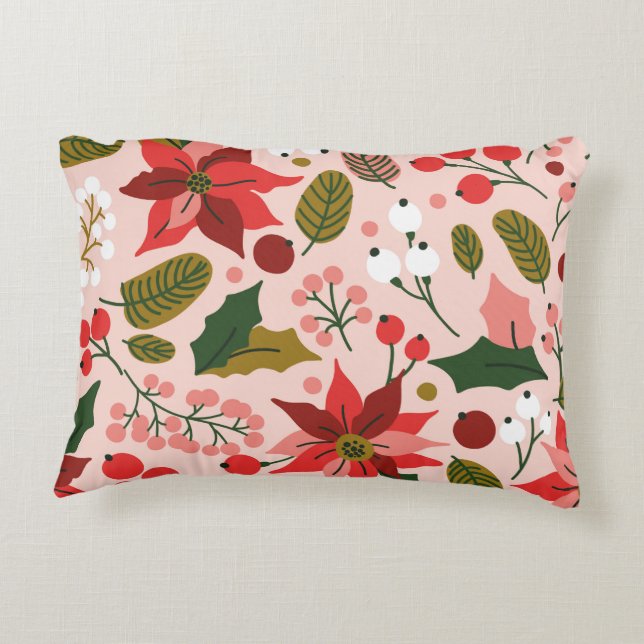 Poinsettia winter holiday accent pillow (Back)