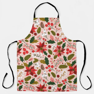Poinsettia winter holiday apron