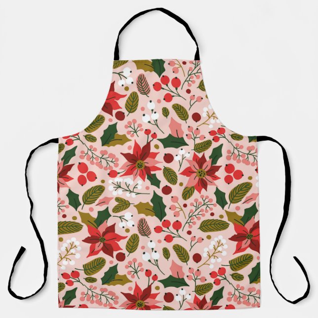 Poinsettia winter holiday apron (Front)