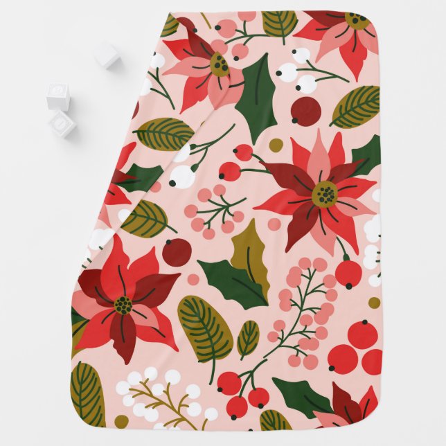 Poinsettia winter holiday baby blanket (In Situ)