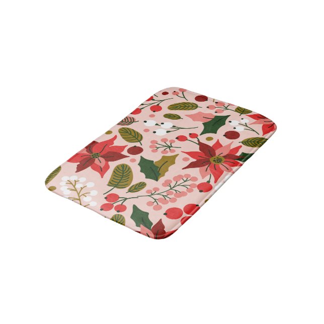Poinsettia winter holiday bath mat (Angled)