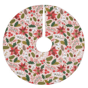 Poinsettia winter holiday brushed polyester tree skirt