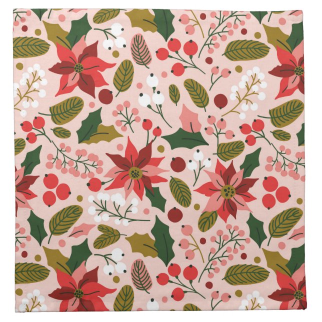 Poinsettia winter holiday cloth napkin (Front)