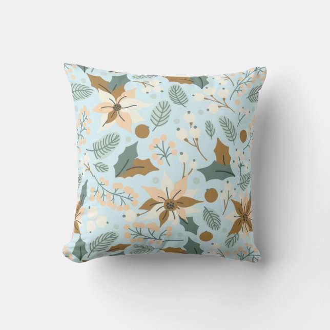 Poinsettia winter holiday throw pillow (Front)