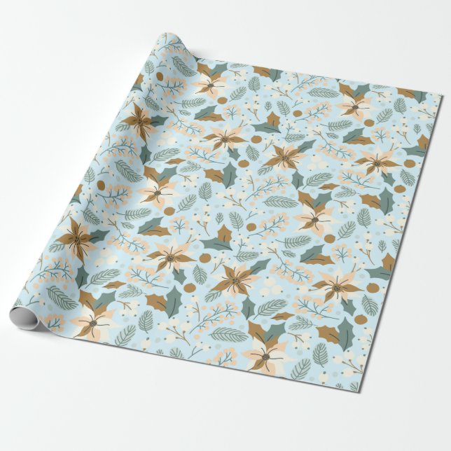 Poinsettia winter holiday wrapping paper (Unrolled)
