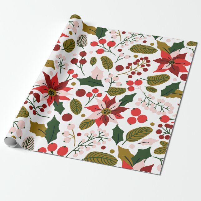 Poinsettia winter holiday Wrapping Paper (Unrolled)