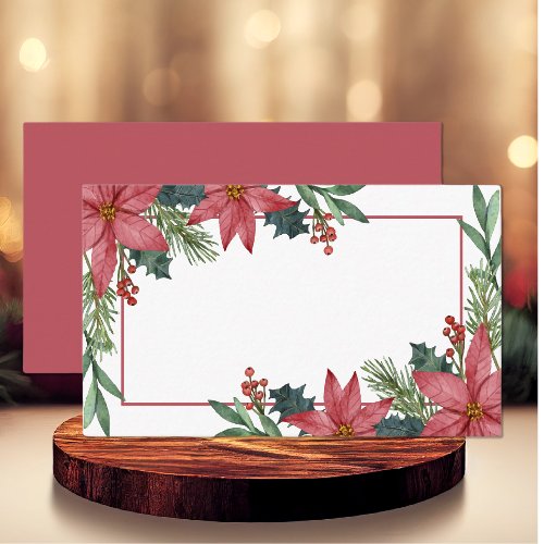 Poinsettia Winter Red Christmas Floral Wedding Place Card
