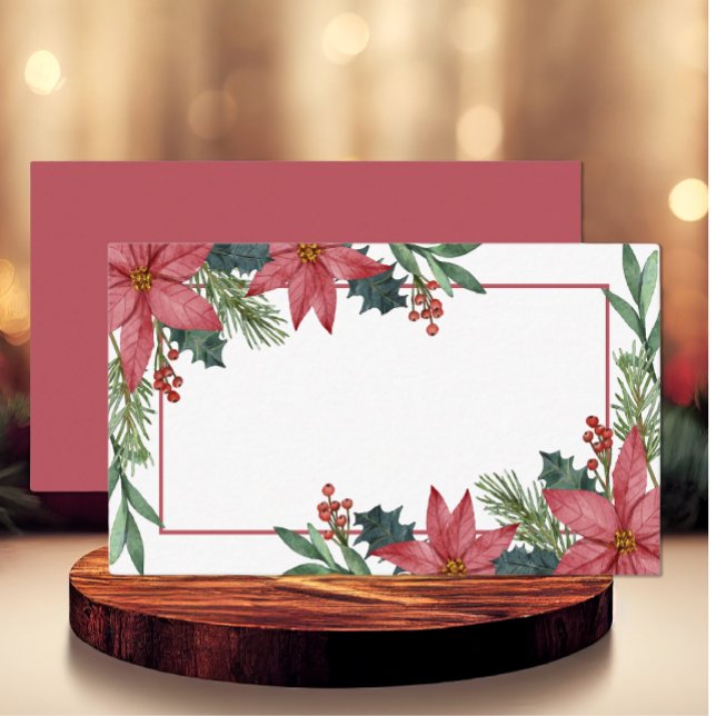 Poinsettia Winter Red Christmas Floral Wedding Place Card (Creator Uploaded)