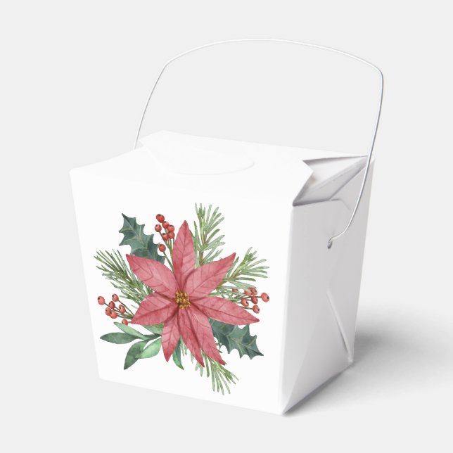 Poinsettia Winter Wedding Red Floral Christmas Favor Boxes (Front Side)
