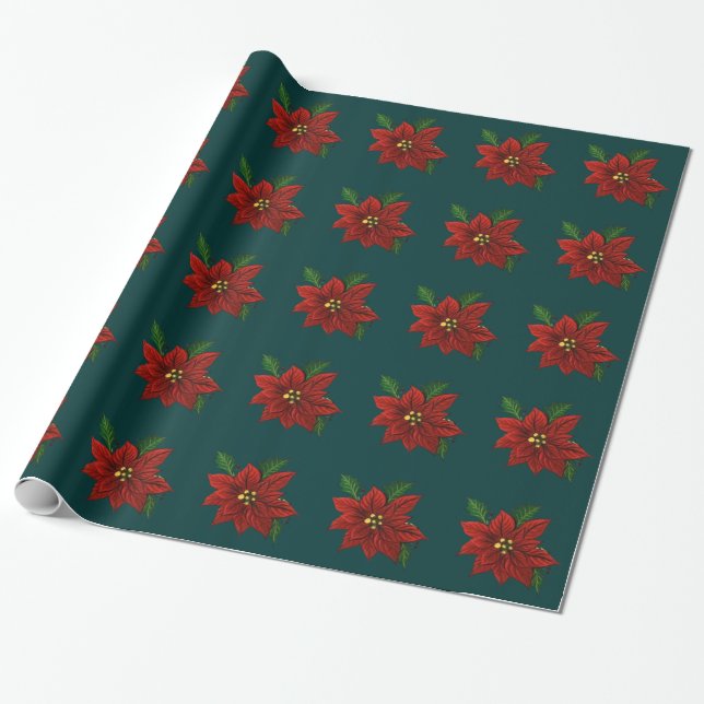 Poinsettia Wrapping Paper (Unrolled)