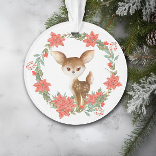 Poinsettia Wreath Candy Cane Deer Granddaughter Ornament