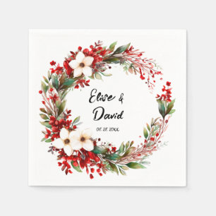 Poinsettia Wreath Christmas Wedding Napkins