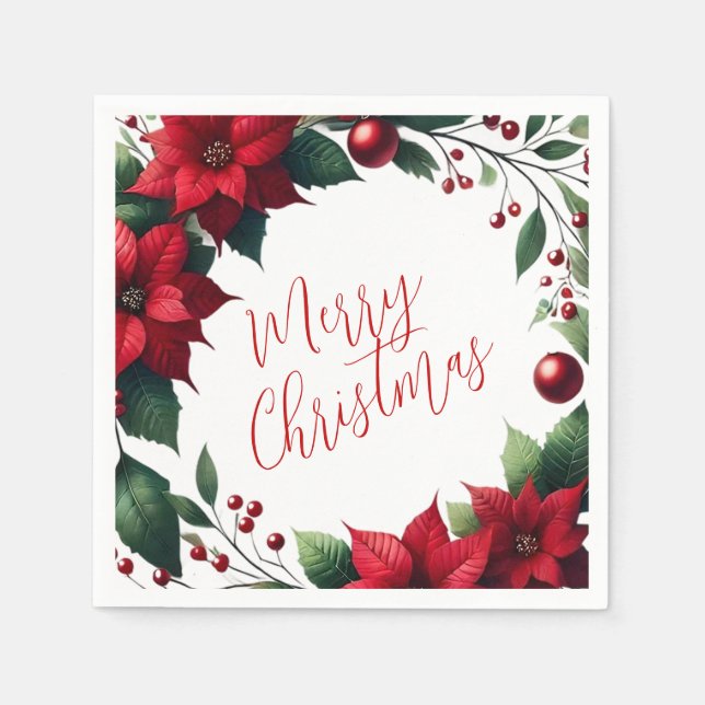 Poinsettia Wreath – Elegant Christmas Florals Napkins (Front)