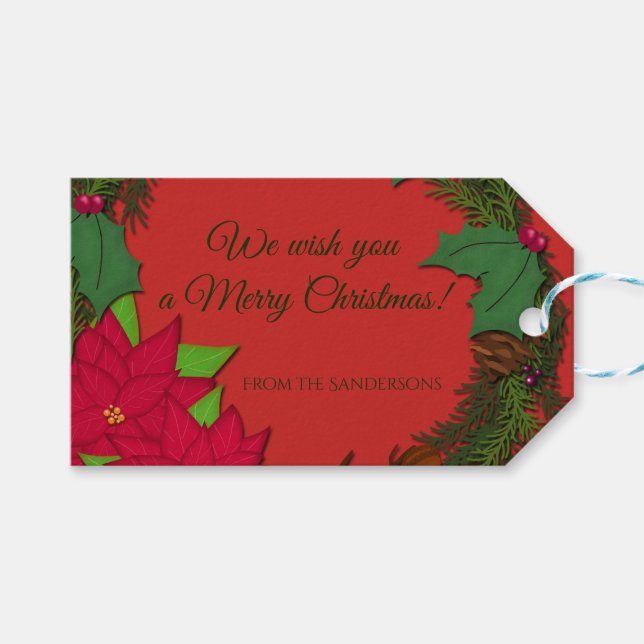 Poinsettia Wreath | Personalize Christmas Gift Tags (Front (Horizontal))