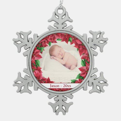 Poinsettia Wreath Personalized Photo Ornament