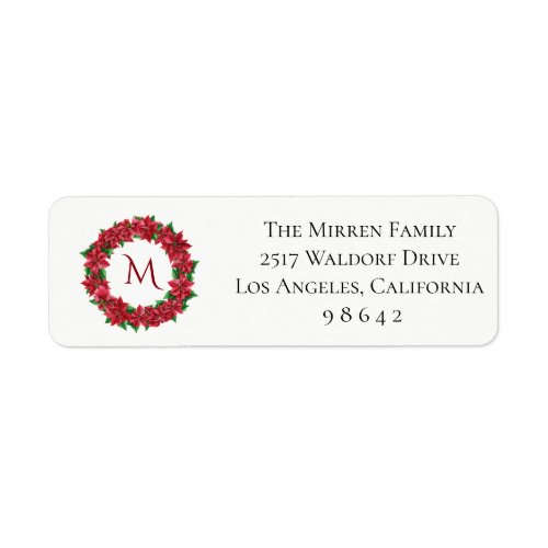 Poinsettia Wreath Personalized Return Address Label