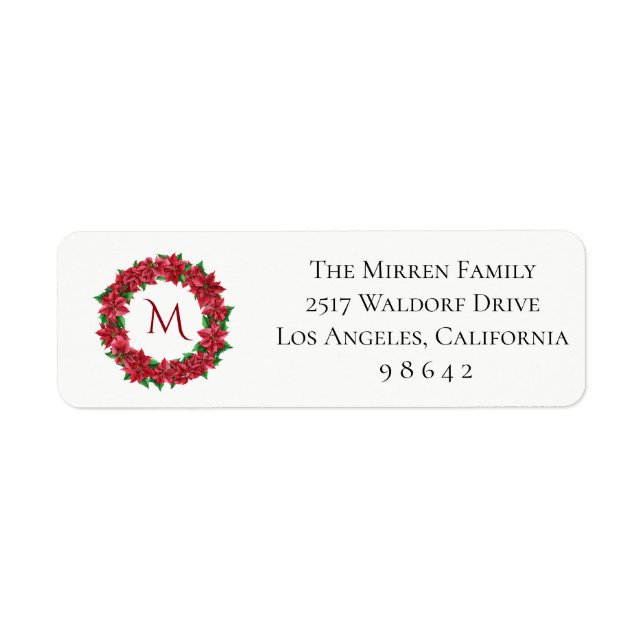 Poinsettia Wreath Personalized Return Address Label (Front)