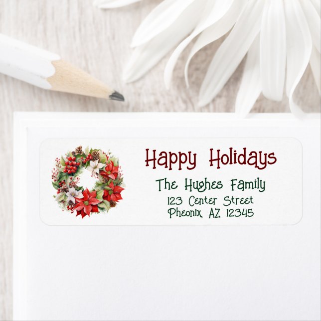 Poinsettia Wreath Return Address Label (Insitu)